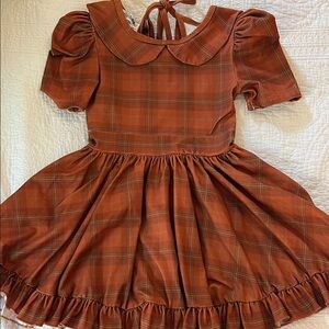 Girlhood Plaid Rust Twirl Dress with Peter Pan Collar